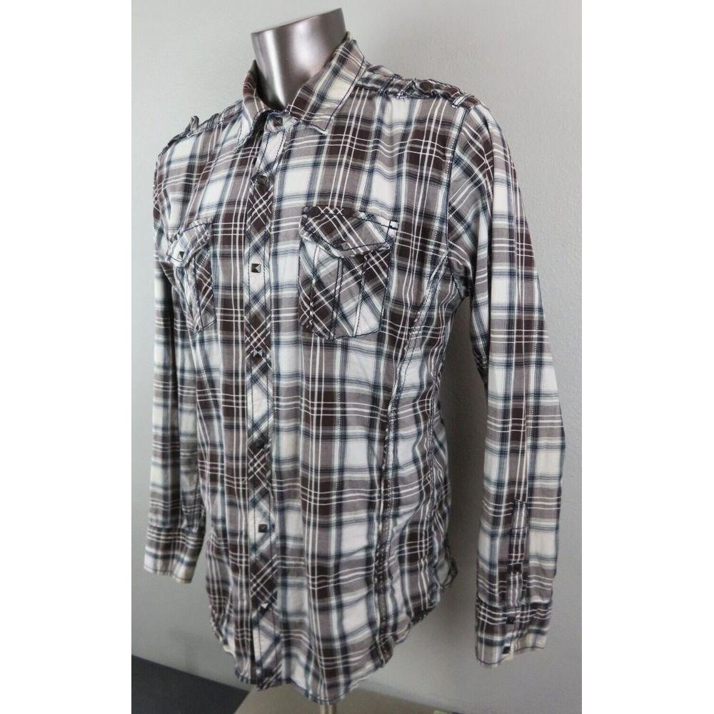 Mens Buckle Black BKE Plaid Size XL Slim Long Sleeve Button‎ Front Snap Buttons - Picture 3 of 14